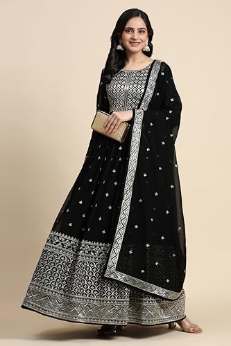 Image of TRENDMALLS Women's Georgette Embroidery With Sequence Work Anarkali Kurta Pant Set with Dupatta For Women
