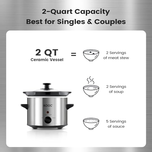image for KOOC Small Slow Cooker, 2 Quart, Free Liners Included for Easy Clean-u