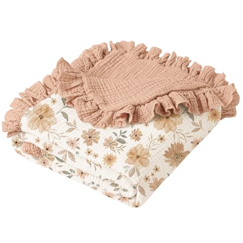 Image of Konssy Flounce Muslin Baby Blankets, Cotton Crib Blanket for Baby Infant Toddler, Super Soft and Lightweight Nursery Blankets 40"x36" (Flourish)