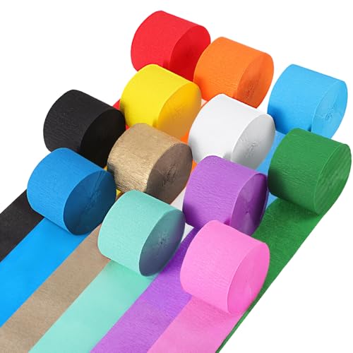 Party Crepe Paper Streamers 12 Rolls 984ft Rainbow Streamers Party Decorations for Birthday Wedding Mothers Day Graduation Baby Shower Decor 1.77 Inch x 82 Ft/Roll