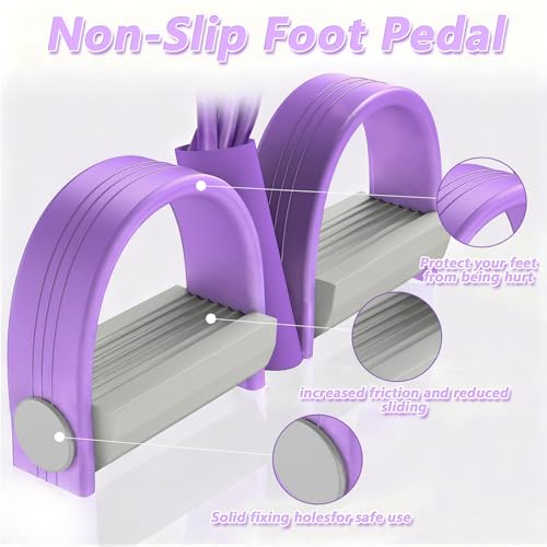 Image of Pedal Resistance Band with Handle, 8-Tubes Multifunction Pedal Resistance Band, Natural Rubber Foot Pedal Resistance Band, Exercise Bands with Handles for Abdomen, Waist, Arm, Leg, Purple