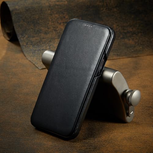 Étui iPhone 15 Pro rabat cuir véritable pour le quotidien