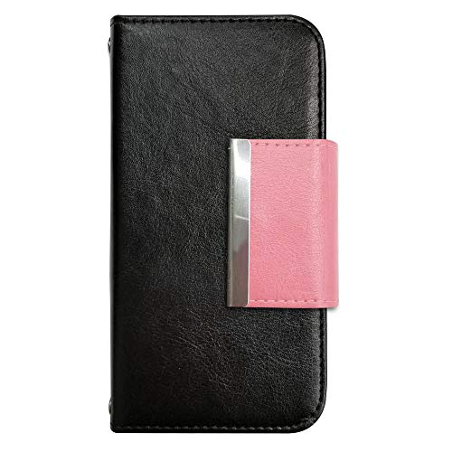 sslink iPhone17 Pro Max アイフォン17プロマックス 対応 ケース 手帳型 スマホケース 四角フレームデコ(ピンク) ベルト きせかえ belty おしゃれ (カバー色ブラック) ダイアリータイプ 横開き カード収納 フリップ カバー