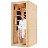 Jocisland 1 Person Infrared Sauna – 746W/110V Red Light, Pre-Warms to 149℉ in 15 Minutes, 106lbs Lightweight Spruce Wood Infrared saunas, Compact Dry Sauna for Home Spa & Apartments