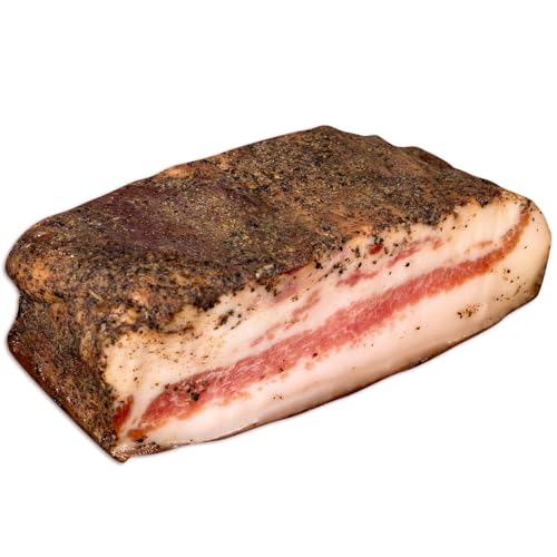 WURSTBARON Guanciale Stagionato für Spaghetti Carbonara getrocknet mit Pfeffer Speck/Schweinebacke aus Italien (1x400g)