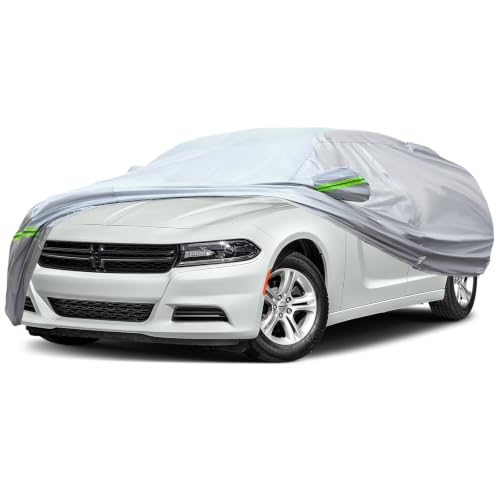 Image of AUQDD 6-Layers Premium Sedan Car Cover Waterproof All Weather Weatherproof UV Sun Protection Snow Dust Storm Resistant Outdoor Exterior Custom Form-Fit Full Padded Car Cover with Straps 197 inch-208 inch K4