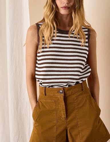 Image of Hongsui Women's Striped Color Block Sweater Vest Ribbed Knit Tank Tops Oversized Crewneck Pullover