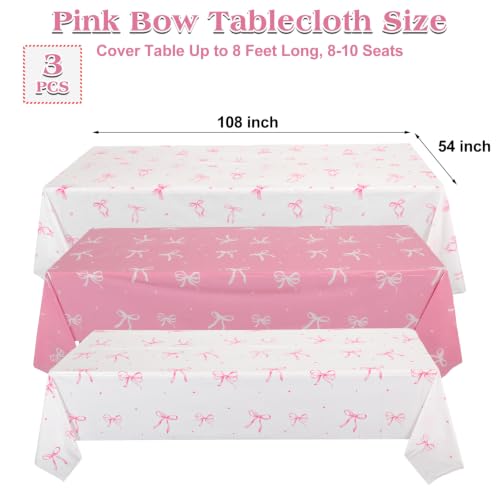 Image of 3 Pack Coquette Pink Bow Plastic Tablecloth, Pink and White Tablecloth