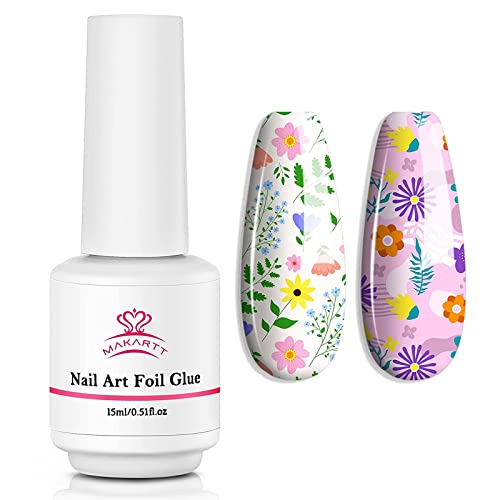 Makartt 15ML Nail Foil Glue Gel for Foil Stickers Nail Transfer Tips Manicure Art DIY UV LED Lamp Required Soak Off Nail Transfer Gel Foil Nail Glue