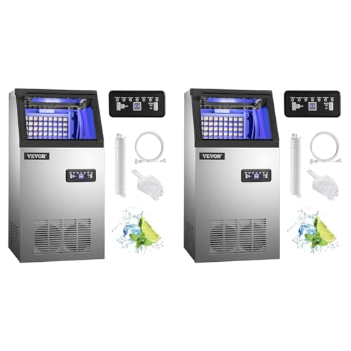 VEVOR Commercial Food Grade Ice Cube Machine 68 kg/24h, multifunktionale Eiswürfelmaschine aus Edelstahl 280 Watt Intelligentes LCD-Bedienfeld, für Café, Bar etc. (Packung mit 2)