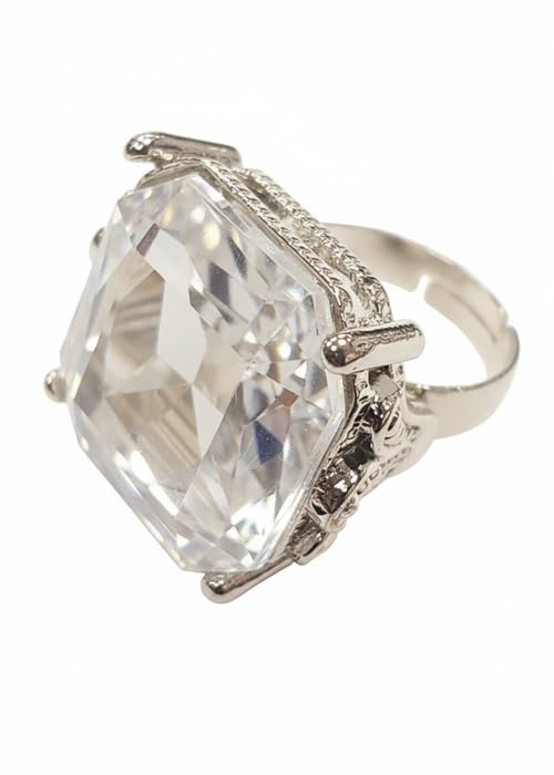 Struts 70s Disco Large Faux Jewel Ring, 1970s Pimp Bling Fancy Dress Accessory (Clear)