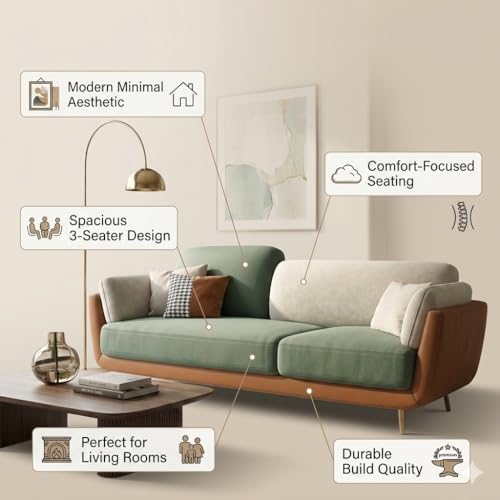 Image of Modern 3 Seater Sofa for Living Room & Balcony | Multipurpose Use for Living Room Couch for Bedroom | Stylish 3 Seater Sofa for Balcony | Couch for Bedroom | Comfort Sofa for Home Decor Green Beige