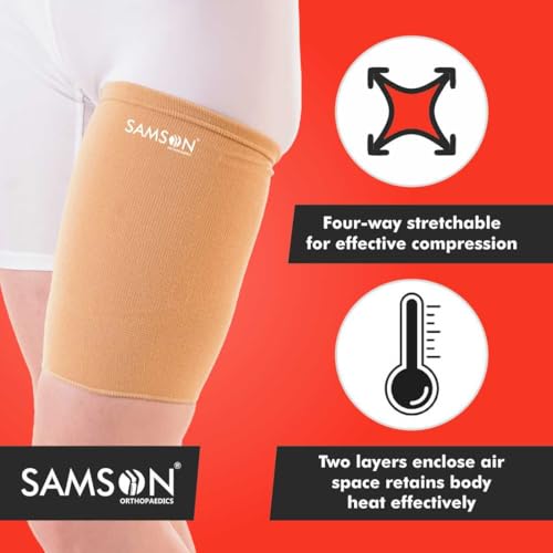 Image of SAMSON Thigh Support - Compression Support for Pain Relief, Breathable, Anti-Slip (Pair, XL)