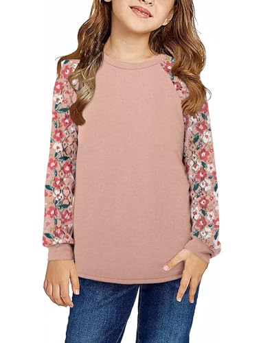 Yoklass Girls Long Sleeve Shirts Kids Lace Casual Cute Crew Neck Top Sizes 5-14 Years
