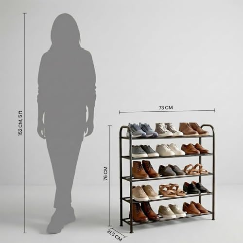 Image of Portable Shoe Rack for Home Plastic with Door,Adjustable Plastic Shoe Rack for Bedroom /Outdoor Waterproof, Shoe Storage Organizer,with Shelves Kitchen Runner Rug (Black, 5-Layer)