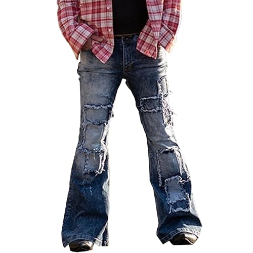 Men's Patched Flared Leg Hip Hop Jeans Loose Fit Vintage Casual Denim Pants Patchwork Bell Bottom Classic Jeans