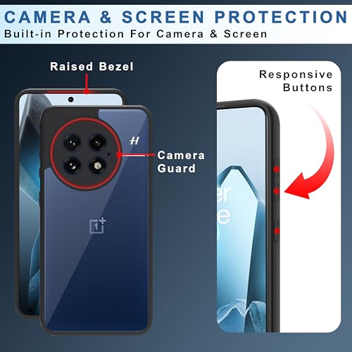 Image of CEDO Backcover for OnePlus 13 (5G) | Camera Protection Bump Shockproof Edge | Ultra Hybrid Transparent Acrylic Clear TPU+PC Hard Backcase Cover (Black)