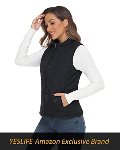 Yeslife Bluish Black Women's Outwear Quilted Vest With One Inside Pocket, Stand Collar Lightweight Padded Gilet For Women M #TOP3