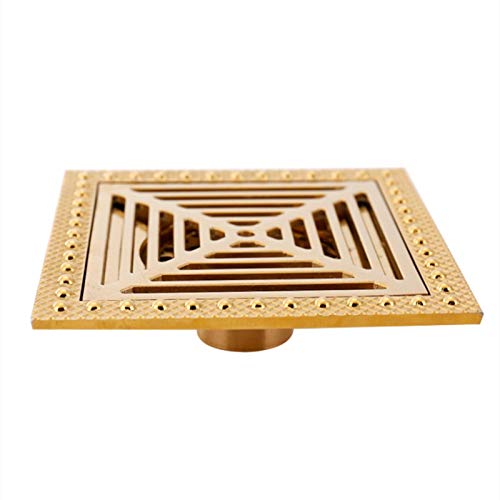 Sumidero Ducha Rejilla for desagüe de baño de latón Antiguo, Cuadrada, Tallada a Mano, de 15 cm x 15 cm Filtro Desague Ducha(B)