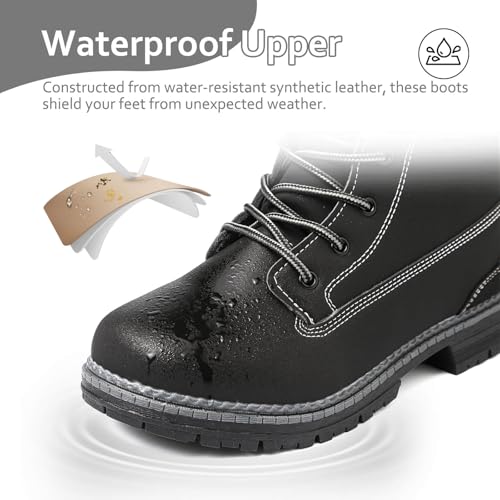 ziitop Women's Combat Ankle Boots Waterproof Fashion Casual Lace Up Low Heel Fall Boots Ladies Anti-Slip Lightweight Outdoor Work Booties2