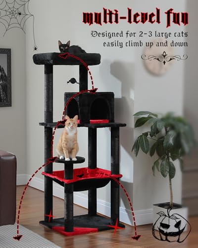Image of MUTTROS Gothic Cat Tree with Super Large Hammock, 56.3 inch Black Cat Tower with Coffin Bed, Cat Condo, Sisal Scratching Posts & Top Perch, Multi-Level Goth Cat Tree, Halloween, Black