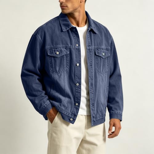 fartey Mens Denim Jacket Collared Button Up Coat with Chest Patch Pockets - image 4