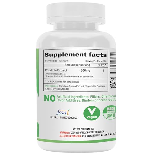 Image of NutriJa Rhodiola Rosea Extract 500mg- 120 Capsules | Standardized to 3% Rosavins & 1% Salidroside | For Cognitive Wellbeing & Focus