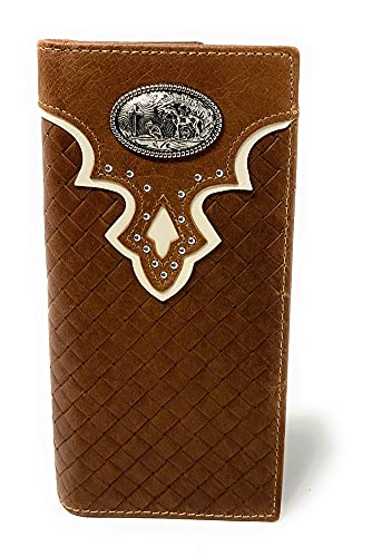 Western Genuine Leather Basketweave Metal Concho Mens Long