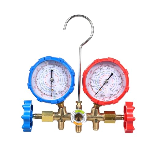 Shkalacar - Manómetro AC para R134a, R32, R22, R410A - Conjunto de colector 3 vías con adaptador