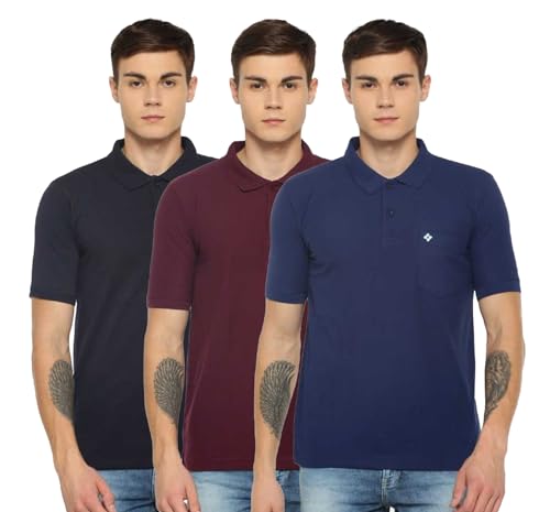 Image of Dollar Men's Pack of 1 Solid Cotton Blend Polo Neck T-Shirt