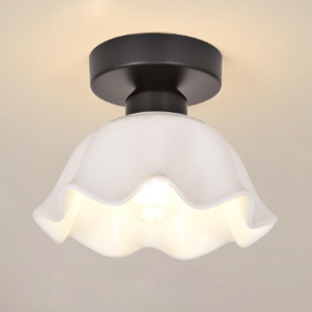 Klobvtt Modern Ceiling Lamp White Ceramic Pendant Light Hallway Lighting Fixture Ceiling Mount, Nordic Metal Hanging Lamps Mini Ceiling Lights for Corridor Entryway Bedroom