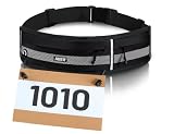 MIER Running Belt for Women & Men, Fanny Pack with Marathon Bib Clip, Black