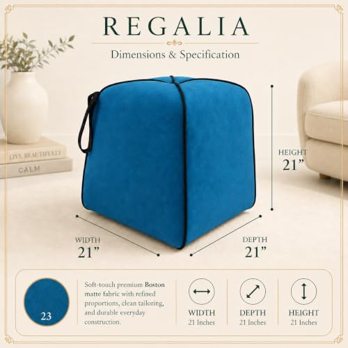 Image of FURNY Signature Regalia Suri Accent Pouf | Boston Fabric | 40D High-Density Foam | (Ocean Blue) | Footrest, Vanity Ottoman & Accent Seat for Home, Office & Hotel