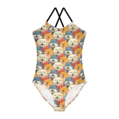 senya Girls Swimsuits One-Piece Swimwear Tie Bathing Suit Beach Summer Round Neck 9-10T Multicolored Dog Faces Pattern