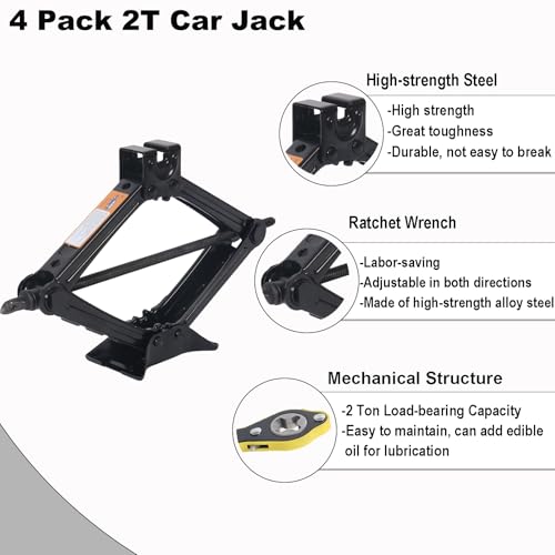 Image of Car Jack Kit 4 Pack, Scissor Jack for Cars 2 Ton /4409 lbs, Tire Jack Kits with Ratcheting Handle, Tire Changing Kit for Car, Portable Scissor Lift Jack
