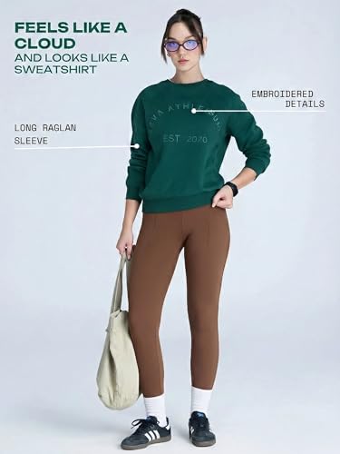 Image of CAVA Essential Sweatshirt for Women | Brushed Fleece, Round Neck, Full Sleeves, Ribbed Cuffs, Embroidery Detail | Cozy Loungewear & Travelwear