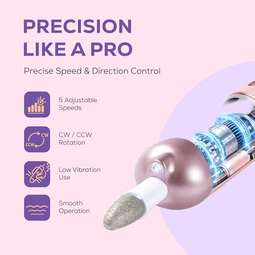 Image of Aerowave Precision Pro Nail Drill & Polisher | Professional Nail Care Tool for Home | Manicure & Pedicure | Shape, Trim & Polish | 5 Speed, 8 Attachments | Rechargeable Type-C | Men & Women