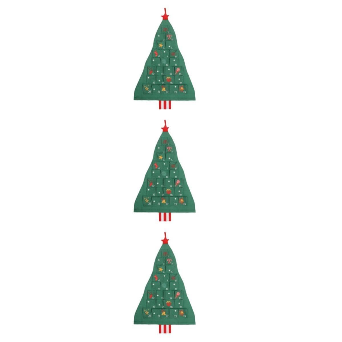 NUOBESTY 3 Sets Weihnachtsbaum Adventskalender mit 24 Taschen aus Baumwolle | Türhänger mit Holzdetails, Nummerierte Fächer, Platzsparende Aufbewahrung