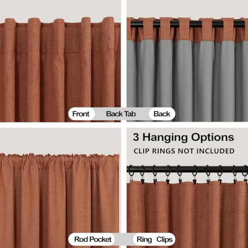 Image of KOUFALL Terracotta Rustic Boho Blackout Curtains 84 Inch Long for Bedroom,Linen Farmhouse Rust Colored Black Out Drapes for Living Room 2 Panels Set