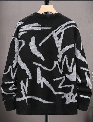 ZAFUL Men's Oversized Sweater Long Sleeve Crewneck Y2K Graphic Color Block Casual Knitted Pullover Sweater3