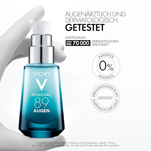 VICHY Augenpflege Hyaluron-Boost mit Sofort-Effekt, Feuchtigkeitsspendend und aufpolsternd, Mildert Augenringe, Mit purem Koffein und 89% Thermalwasser, Minéral 89, 15 ml