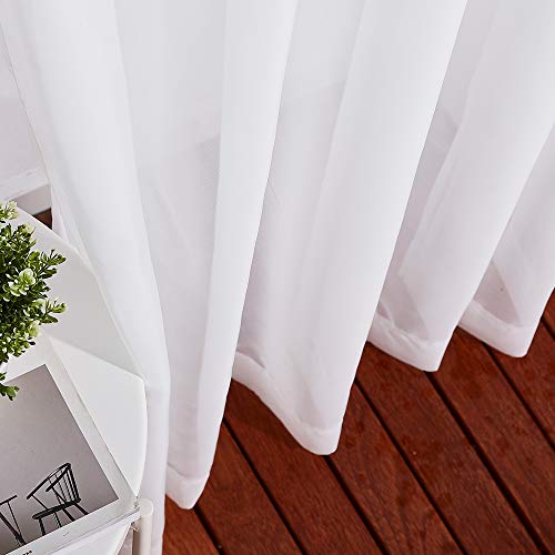 Image of NICETOWN Sheer Curtains for Windows 84 inch Length - Ring Top Voile Textured Soft Lightweight Curtains and Drapes Elegant for Bedroom /Kitchen /Living Room, Ivory, 2 Panels=74 inch W