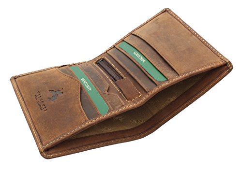 VISCONTI Hunter 705 RFID Men's Distressed Leather Compact Slim Bifold Card Holder Wallet (Oil Tan)3