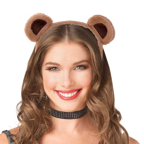 Vonokee ?Brown Bear Ears Headband Costume, Cute Care Movable Face Washing Headband,Soft Makeup Headband Plush Hair Hoops Hair Accessories