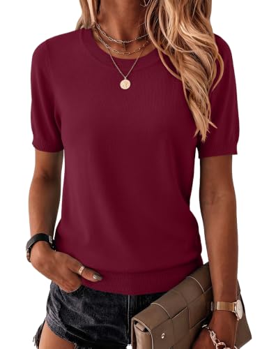 Image of Zeagoo Womens Summer Short Sleeve Tops Crew Neck Lightweight Pullover Sweaters Loose Dressy Casual Blouse Basic Clothes