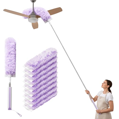 Image of JOYMOOP Ceiling Fan Cleaner Duster and Cobweb Duster with Extension Pole, 28-98 Inch Handle and 9 Refills for High Ceilings and Furniture