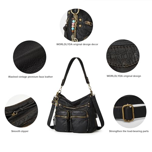 Image of Worldlyda Crossbody Bags for Women Large Tote Soft Leather Purses Washed Y2K Hobo Vintage Handbag Shoulder City Bag