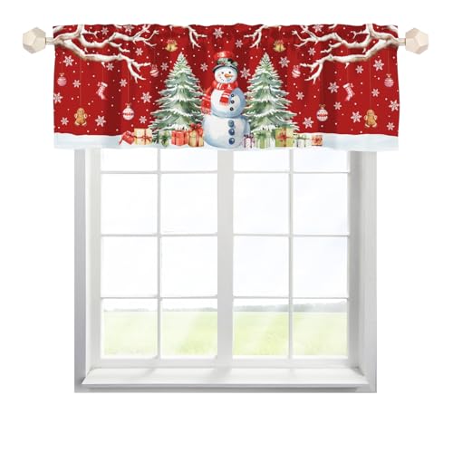 Hliyty Snowman Valance Curtains,Christmas Tree Snowman Window Valance Short Curtains,Blackout Valance Curtains,Rod Pocket Short Window Valance Curtains,Country Window Curtains for Bedroom Living Room