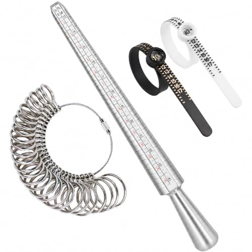 Image of Ring Mandrel Sizer Metal Jewelry Measure Size 1-13 with Rings Finger Gauge Set of 27 Pcs Circle Models Jewelers Sizers Tools