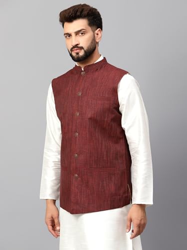 Image of LATEST CHIKAN Men's Traditional Cotton Solid Nehru Jacket /Waistcoat